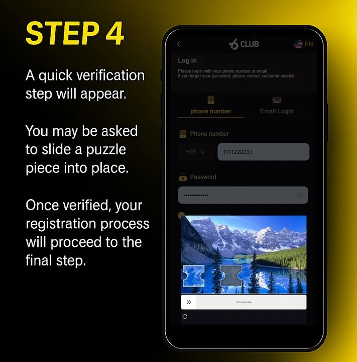 6 Club register step 4 — slide puzzle verification